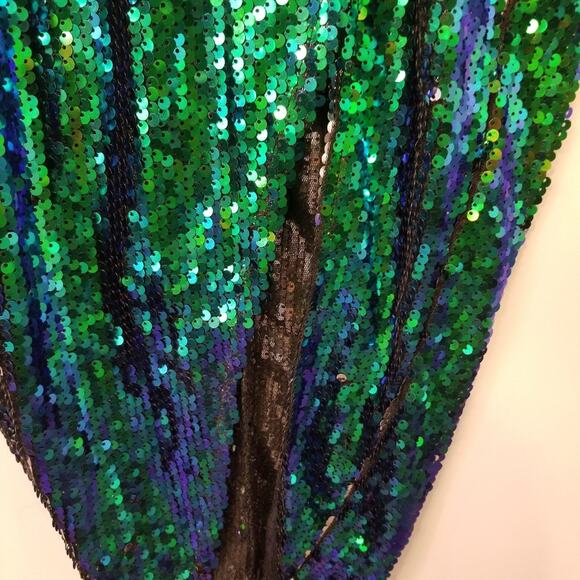 Green Goddess Sequin High Slit Maxi Dress Evening Plunging Neckline Size S - Picture 4 of 15